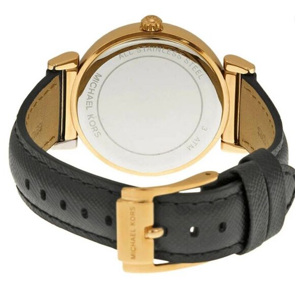 MICHAEL KORS Catlin Rose Crystal Set Black Leather Ladies Watch MK-2376 - Picture 7 of 8